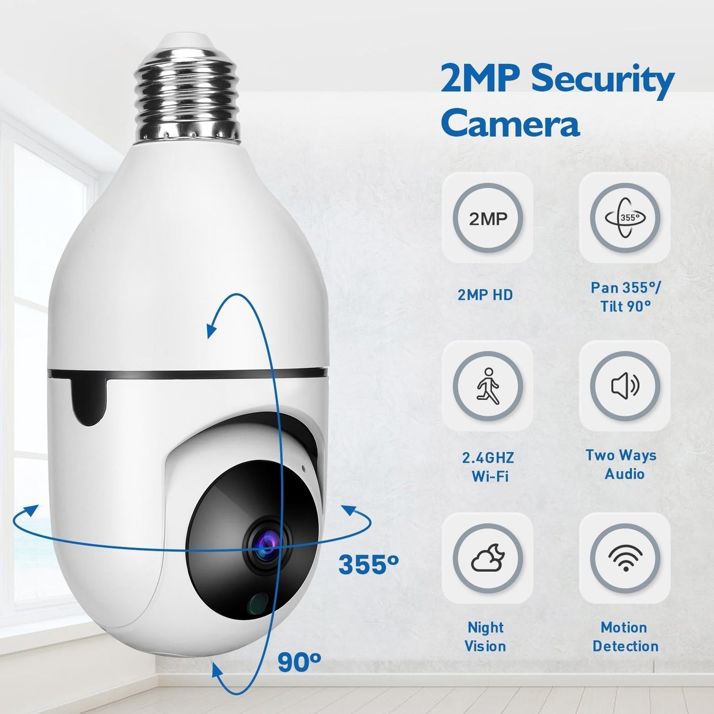 Smart Dual-Band Wifi Outdoor Light Bulb Camera - 1080P Hd 2.0Mp Infrared Night Vision Two-Way Audio Motion Detection Tf Card Support