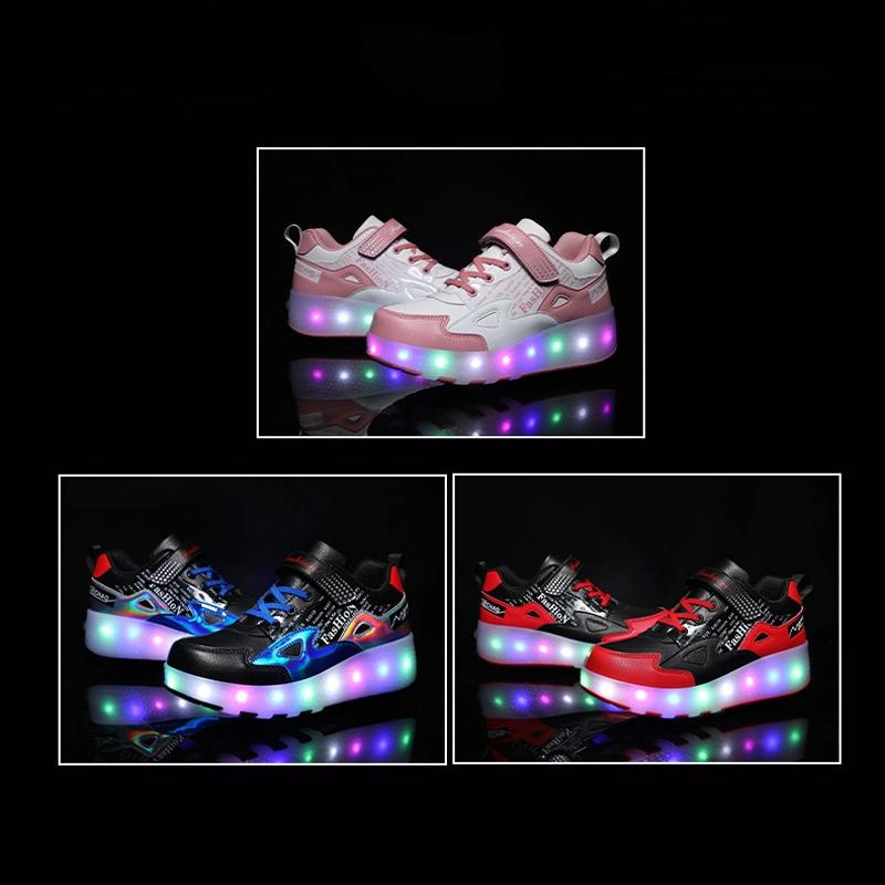Rechargeable Light Wheel Skating Shoes for Kids - Size 36 Two-wheeled - Pink