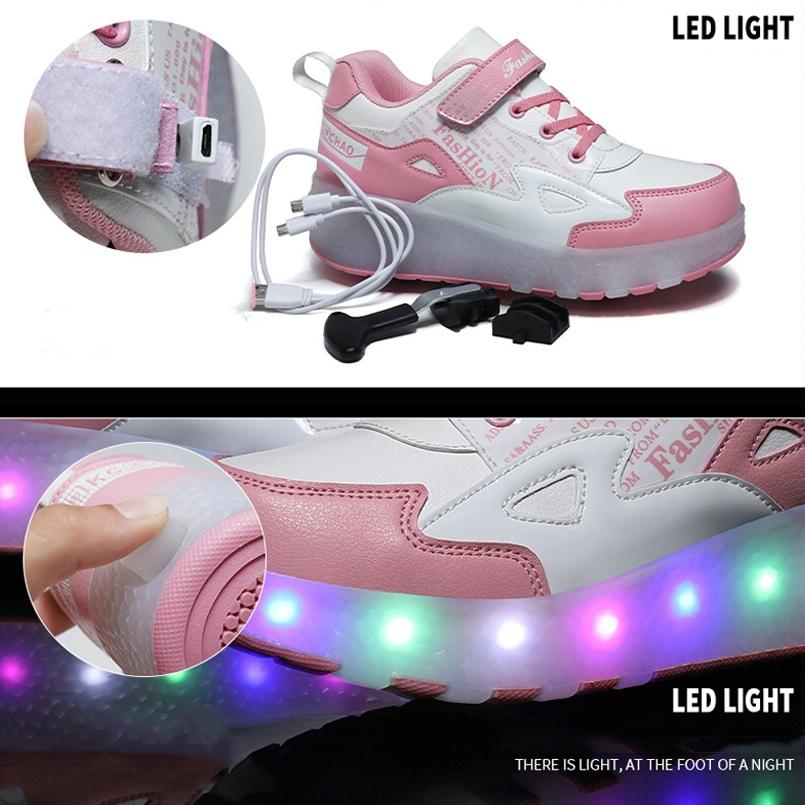Rechargeable Light Wheel Skating Shoes for Kids - Size 36 Two-wheeled - Pink