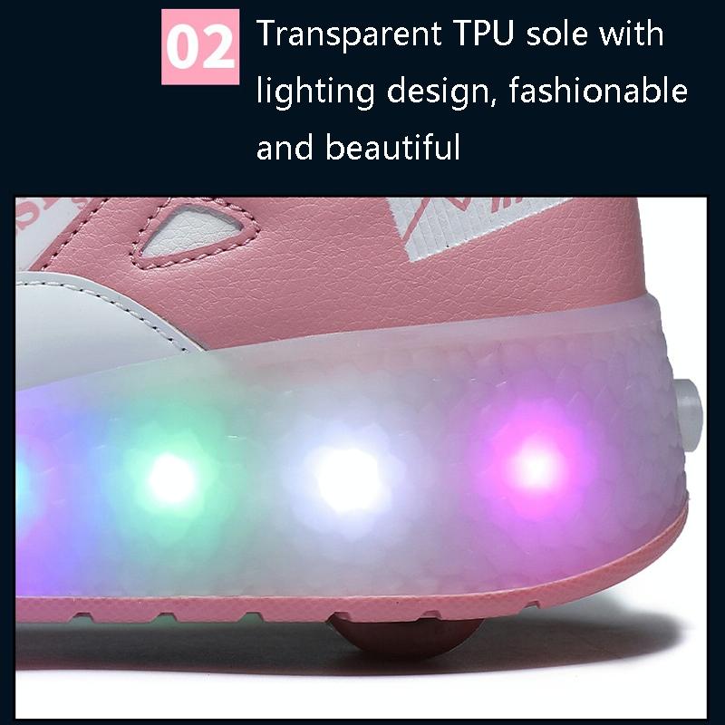 Rechargeable Light Wheel Skating Shoes for Kids - Size 36 Two-wheeled - Pink