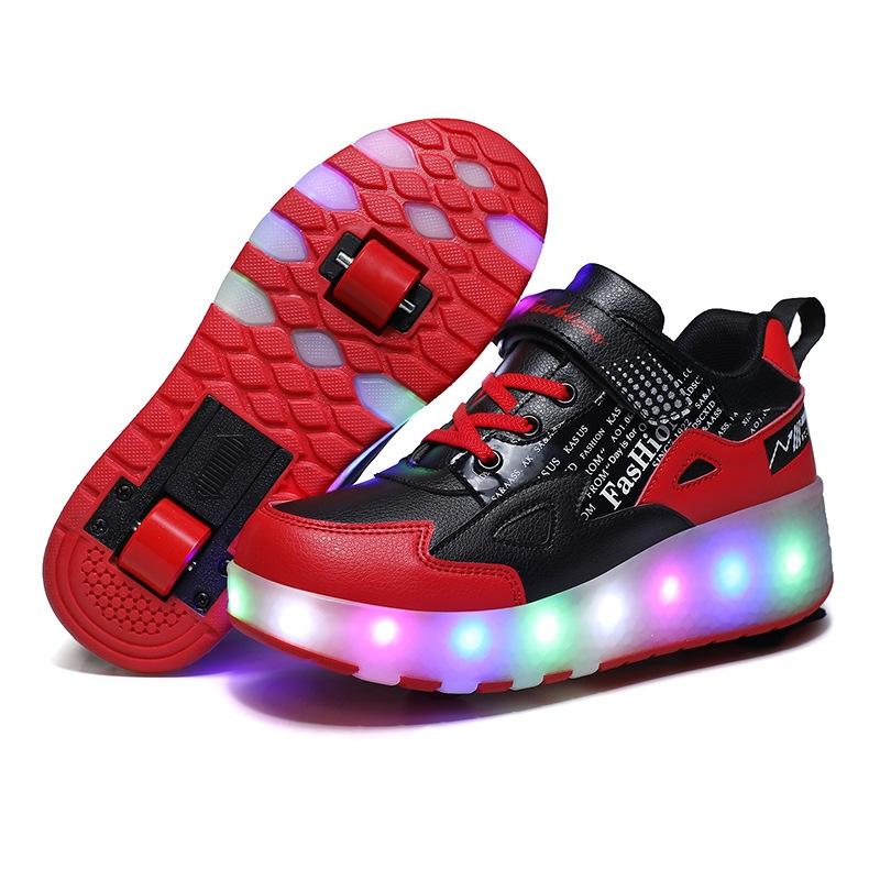 Rechargeable Light Wheel Skating Shoes for Kids - Size 36 Two-wheeled - Pink