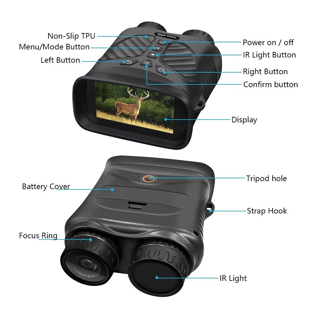 3 Ips Screen Digital Night Vision Binoculars with 3 Display - Black