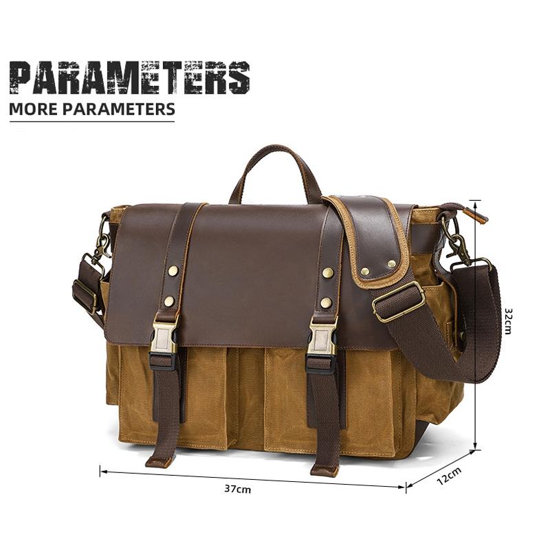 Leather Waxed Canvas Crossbody Bag For Outdoors - S11 Gray