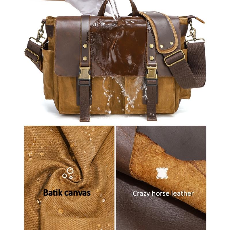 Leather Waxed Canvas Crossbody Bag For Outdoors - S11 Gray