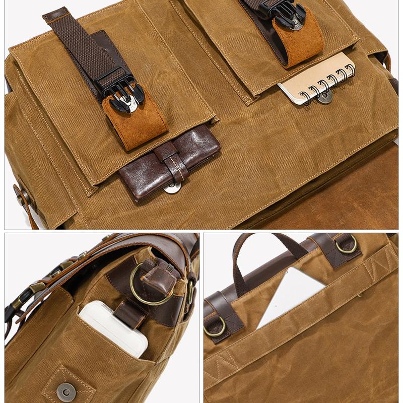 Leather Waxed Canvas Crossbody Bag For Outdoors - S11 Gray