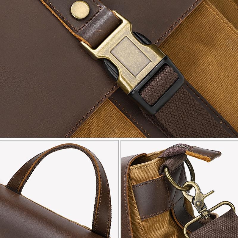 Leather Waxed Canvas Crossbody Bag For Outdoors - S11 Gray