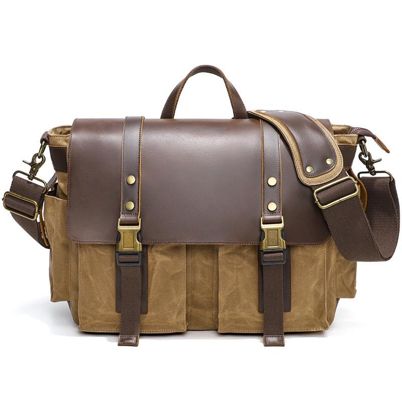 Leather Waxed Canvas Crossbody Bag For Outdoors - S11 Gray