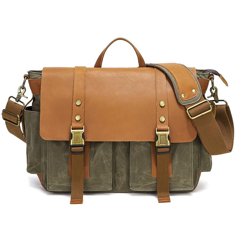 Leather Waxed Canvas Crossbody Bag For Outdoors - S11 Gray
