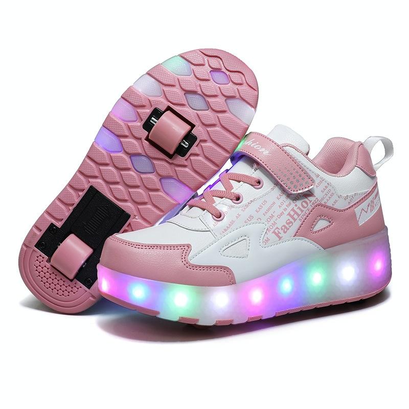 Rechargeable Light Wheel Skating Shoes for Kids - Size 36 Two-wheeled - Blue