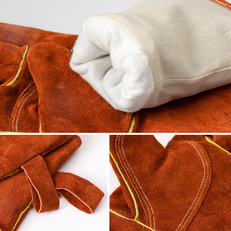 Coffee 14-Inch Premium Leather BBQ Gloves - Heat-Resistant Up to 500°C