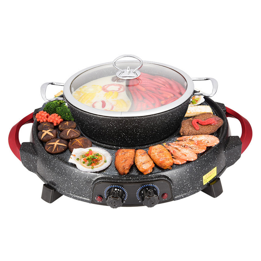 SOGA 2 In 1 Electric Stone Coated Grill Plate Steamboat Two Division Hotpot