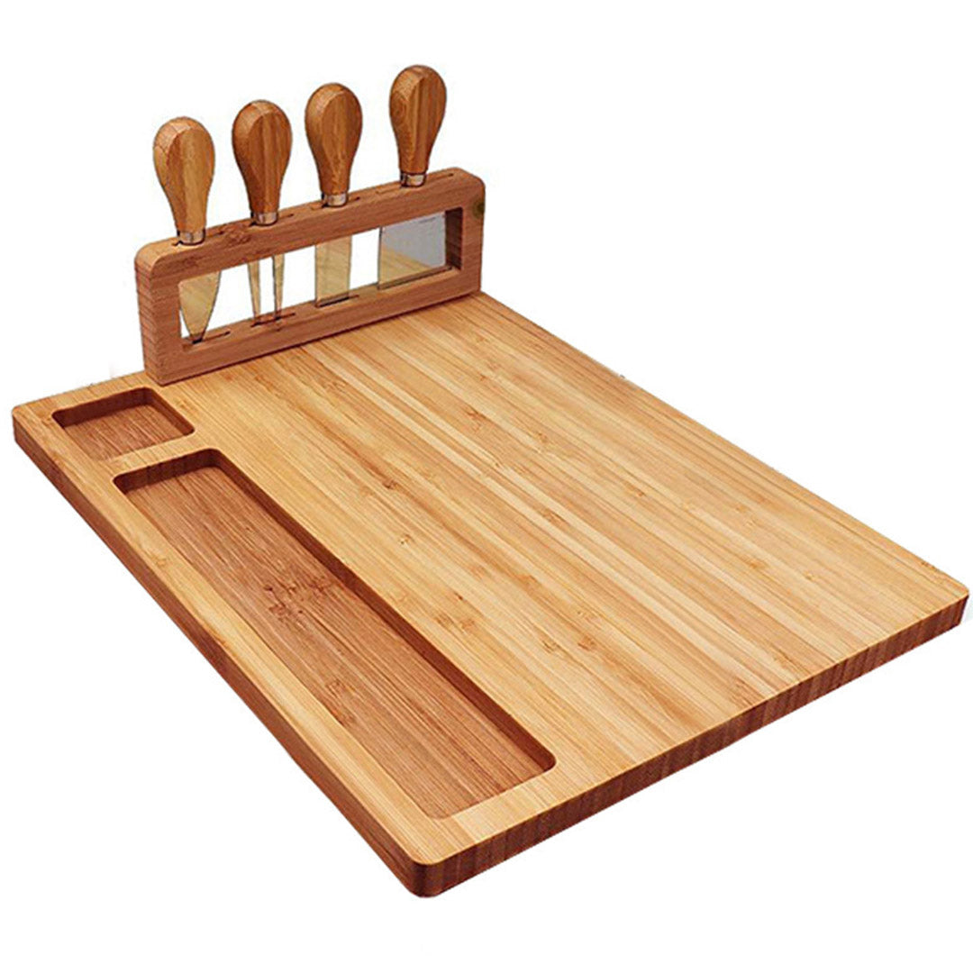 SOGA 36cm Brown Rectangular Wood Cheese Board Charcuterie Serving Tray With Knife Set