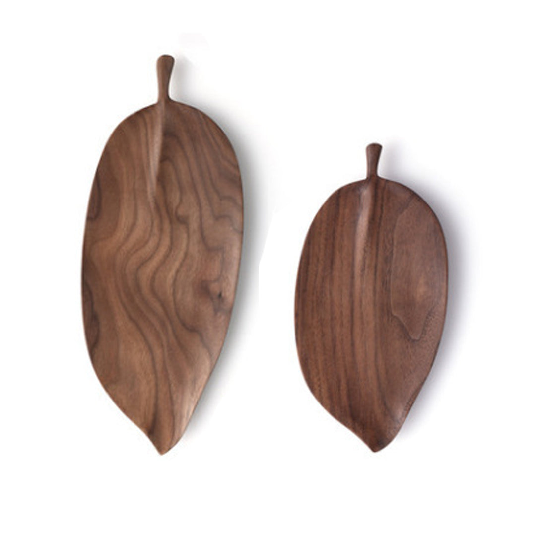 SOGA Set Of 2 Walnut Leaf Shape Wooden Tray Food Charcuterie Serving Board Paddle