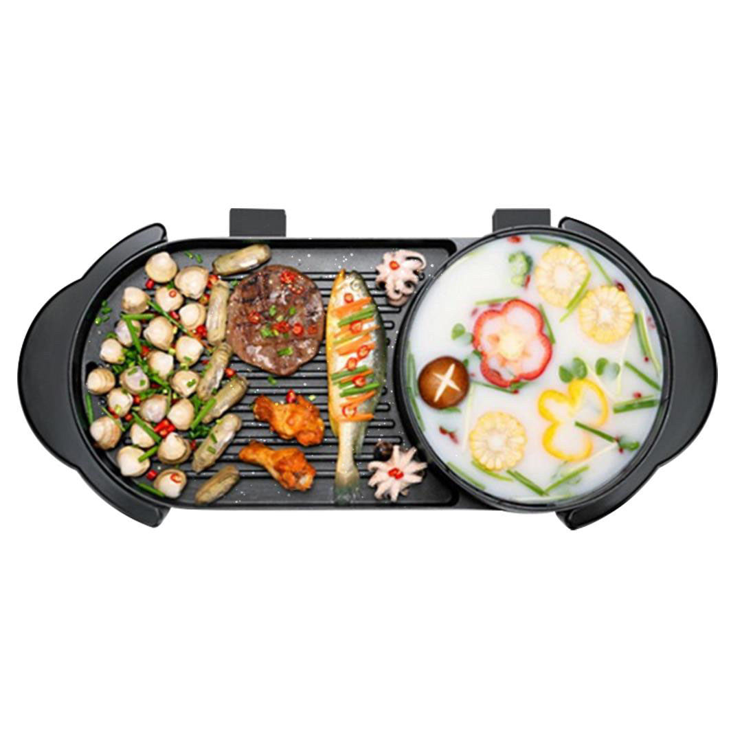 SOGA 2 In 1 Electric Non-Stick BBQ Teppanyaki Grill Plate Steamboat Hotpot 2-8 Person