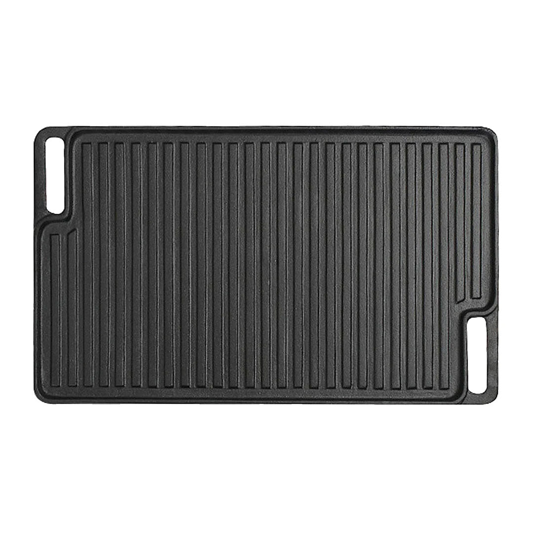 SOGA 45cm Rectangular Cast Iron Portable Fry BBQ Grill Plate Cooking Pan Tray With Handle