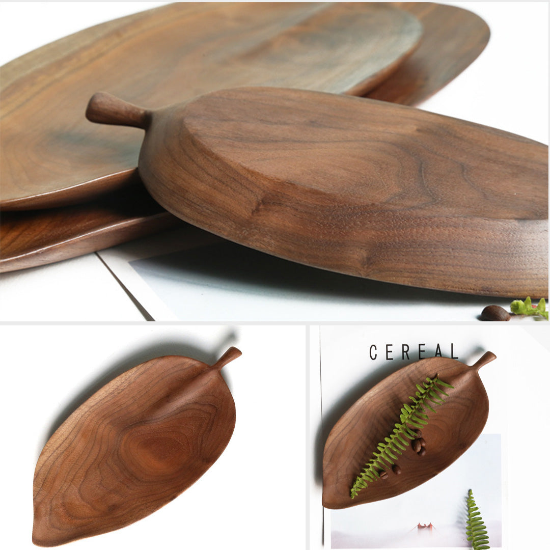 SOGA Set Of 2 Walnut Leaf Shape Wooden Tray Food Charcuterie Serving Board Paddle