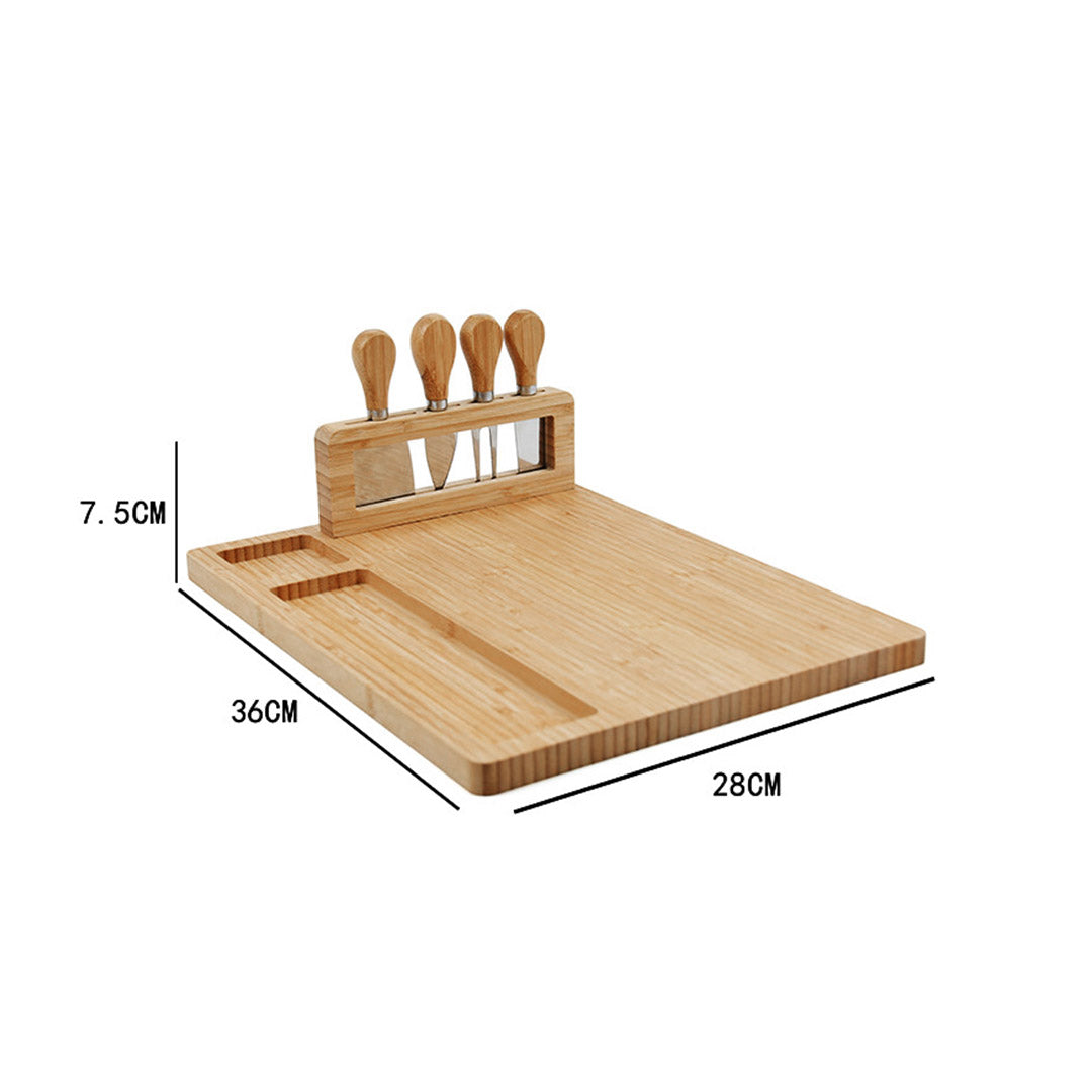 SOGA 36cm Brown Rectangular Wood Cheese Board Charcuterie Serving Tray With Knife Set