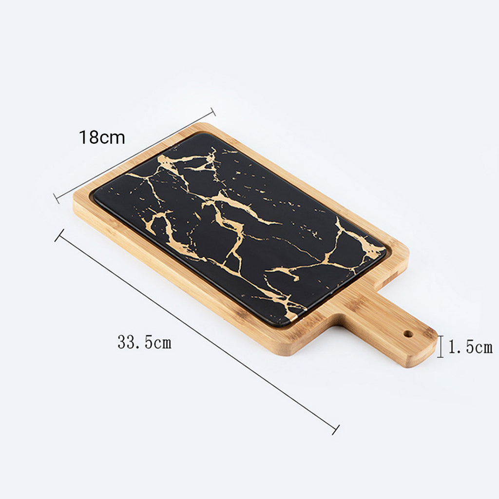 SOGA 33.5cm Black Square Wooden Serving Tray Slate Steak Serving Platter Chopping Board