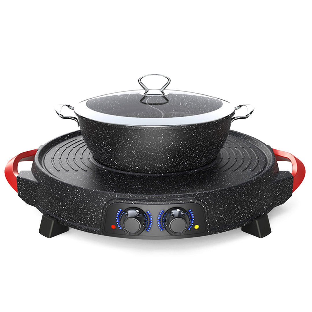 SOGA 2 In 1 Electric Stone Coated Grill Plate Steamboat Two Division Hotpot