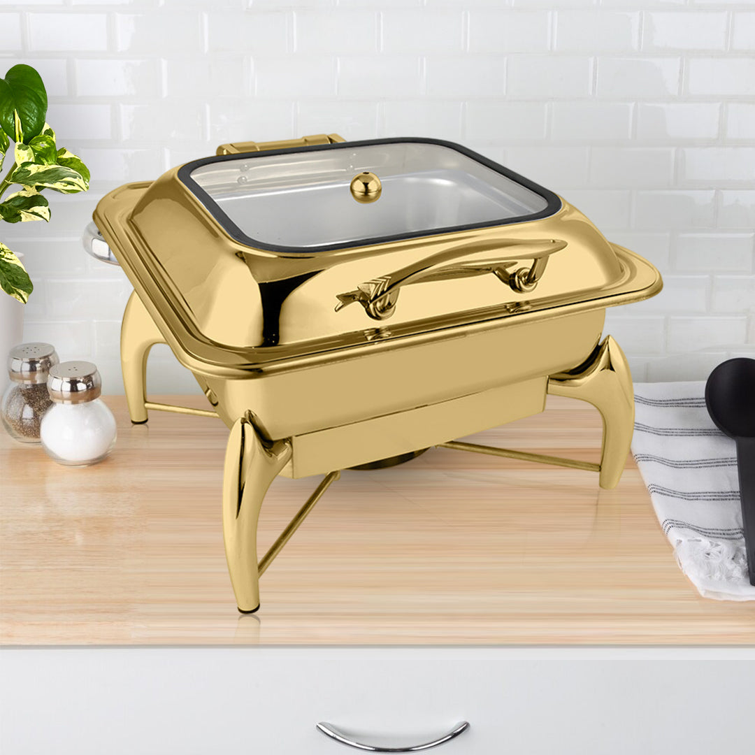 SOGA Gold Plated Stainless Steel Square Chafing Dish Tray Buffet Cater Food Warmer Chafer