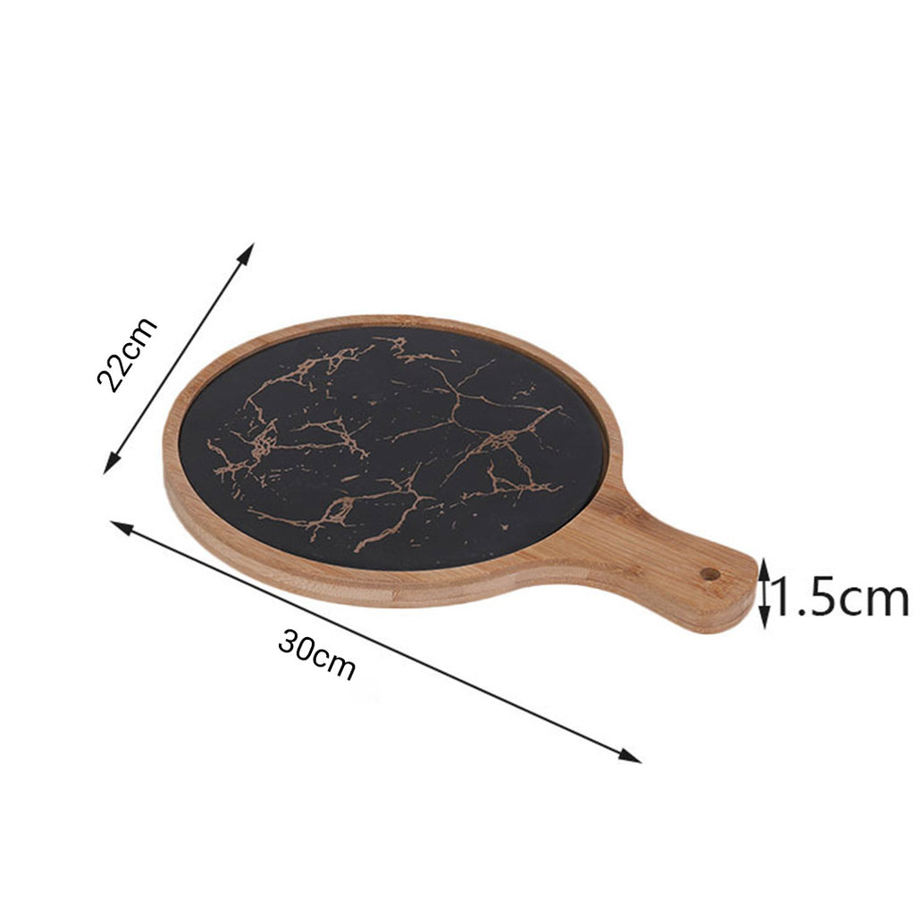 SOGA 30cm Black Circle Wooden Serving Tray Slate Steak Serving Platter Chopping Board
