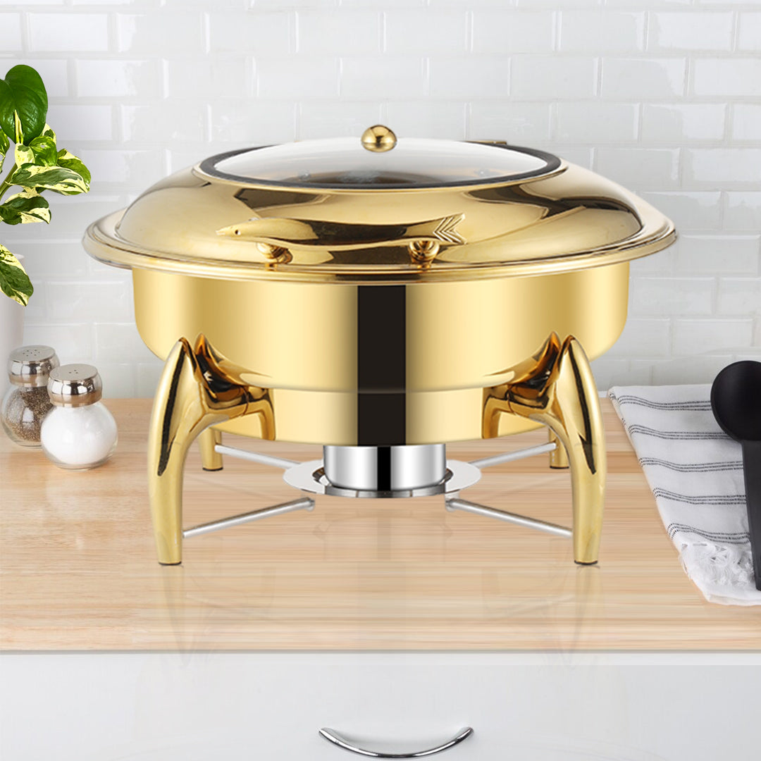 SOGA Gold Plated Stainless Steel Round Chafing Dish Tray Buffet Cater Food Warmer Chafer