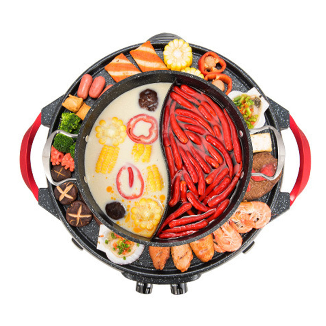SOGA 2 In 1 Electric Stone Coated Grill Plate Steamboat Two Division Hotpot