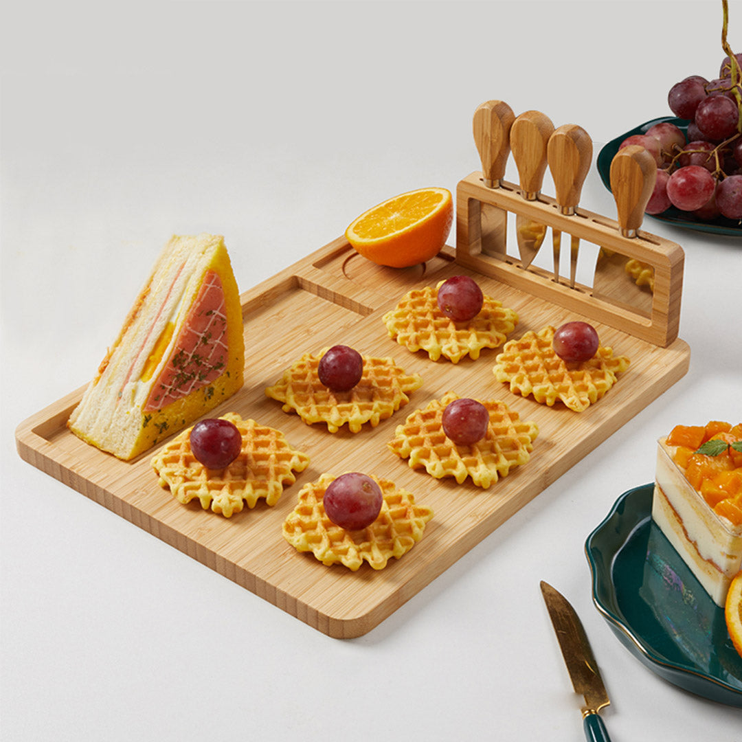 SOGA 36cm Brown Rectangular Wood Cheese Board Charcuterie Serving Tray With Knife Set