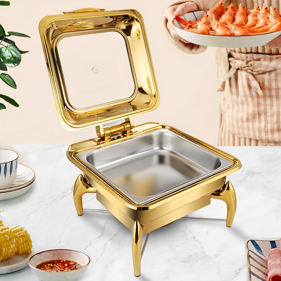 SOGA Gold Plated Stainless Steel Square Chafing Dish Tray Buffet Cater Food Warmer Chafer