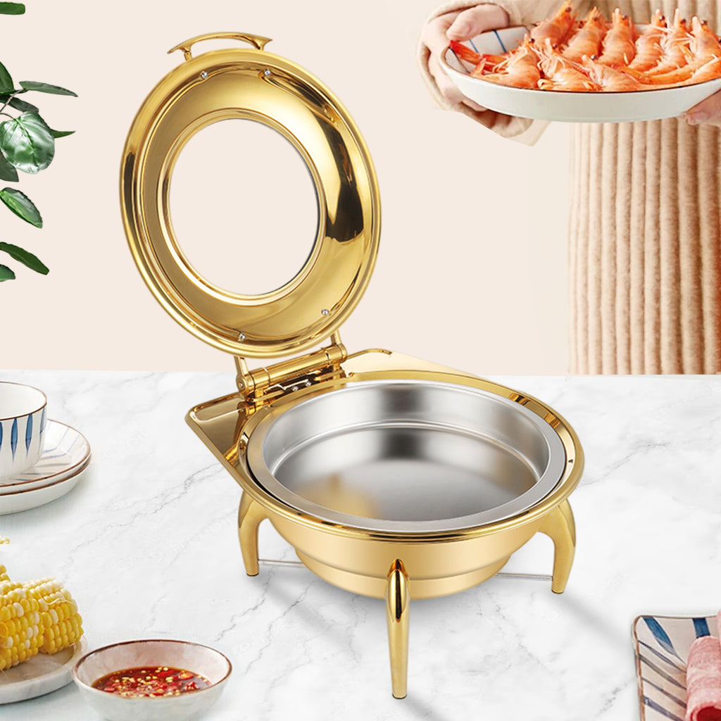 SOGA Gold Plated Stainless Steel Round Chafing Dish Tray Buffet Cater Food Warmer Chafer