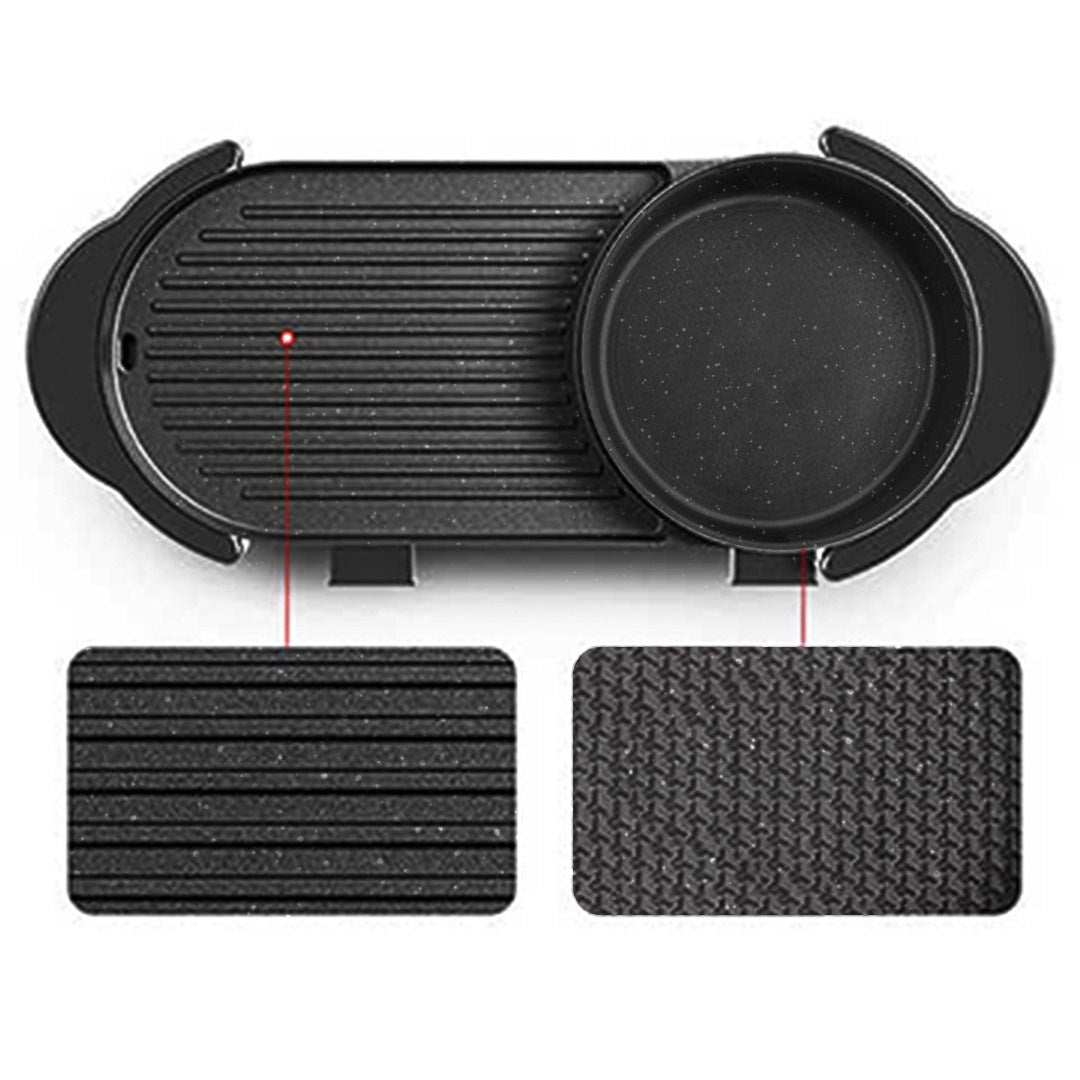 SOGA 2 In 1 Electric Non-Stick BBQ Teppanyaki Grill Plate Steamboat Hotpot 2-8 Person
