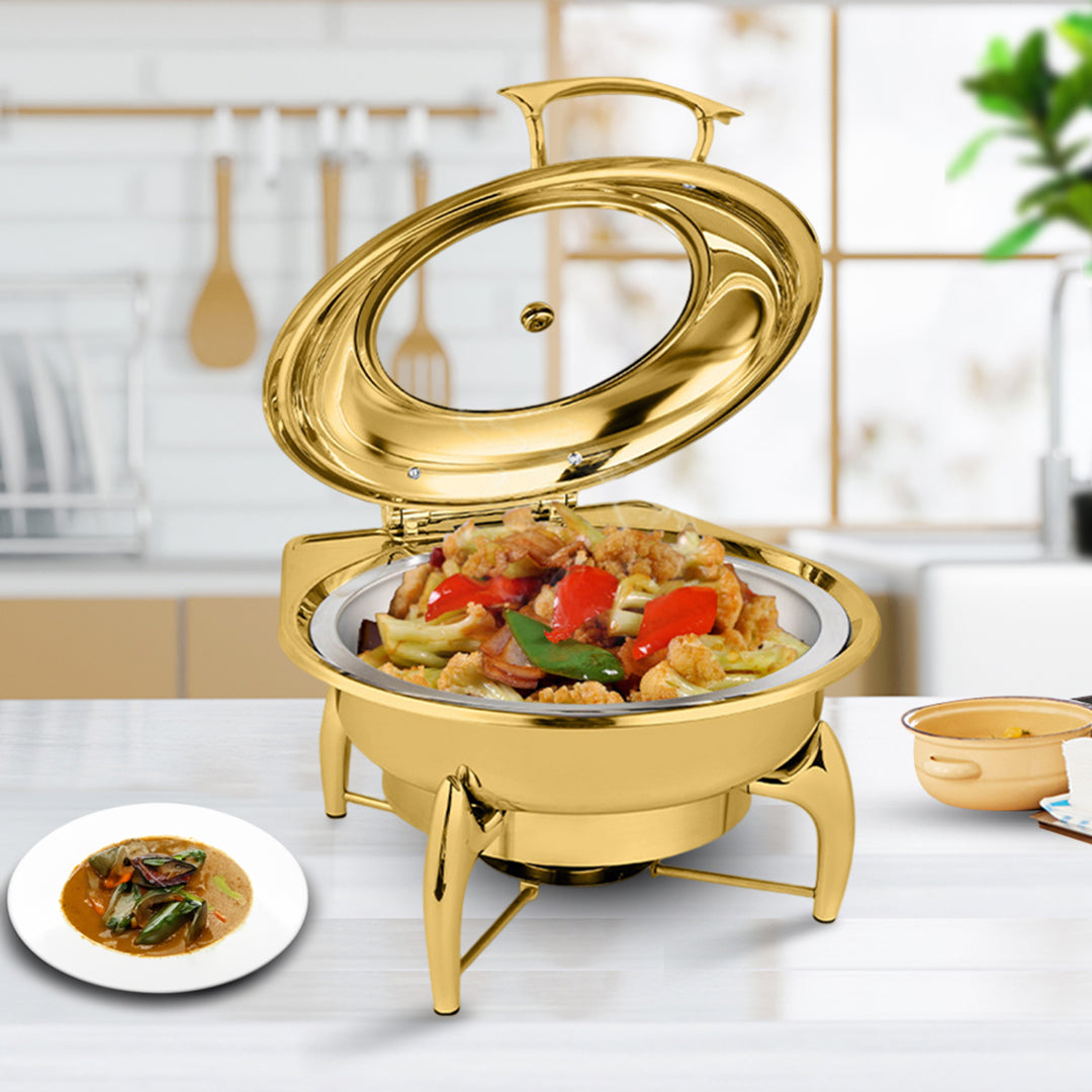 SOGA Gold Plated Stainless Steel Round Chafing Dish Tray Buffet Cater Food Warmer Chafer