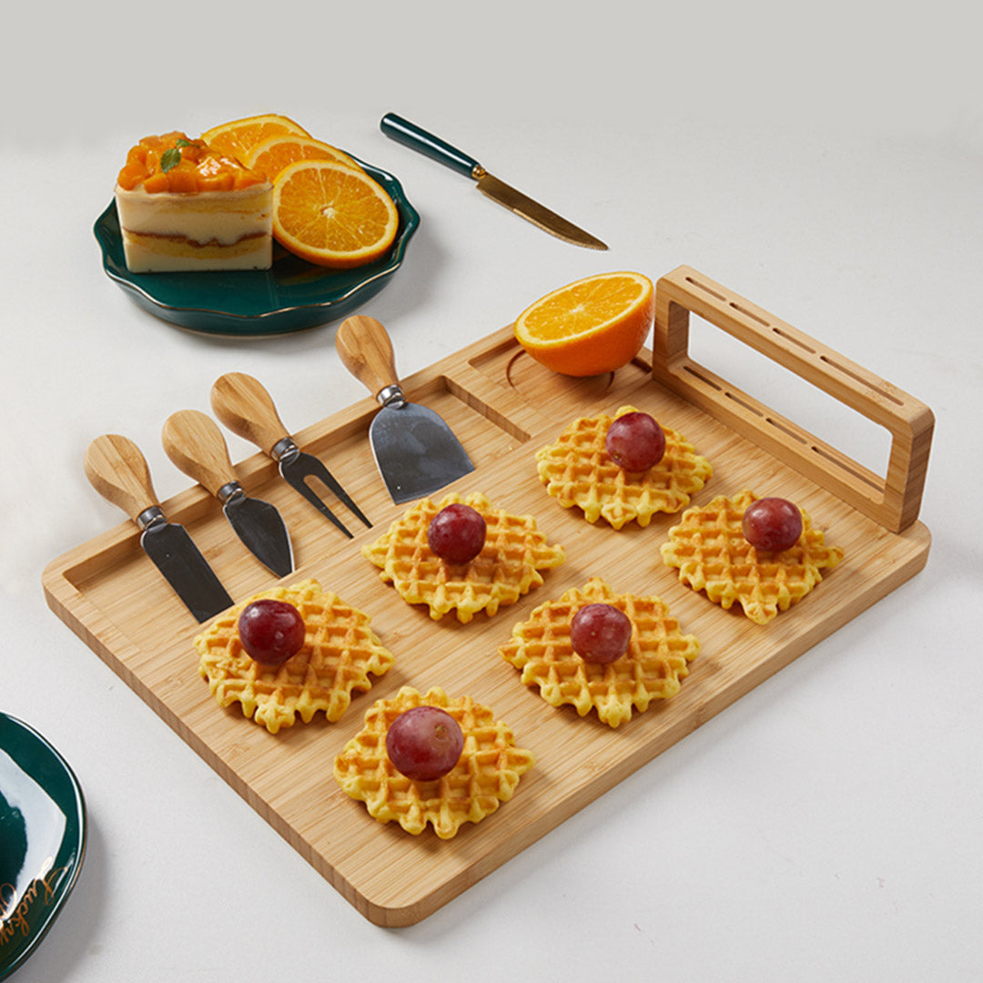 SOGA 36cm Brown Rectangular Wood Cheese Board Charcuterie Serving Tray With Knife Set