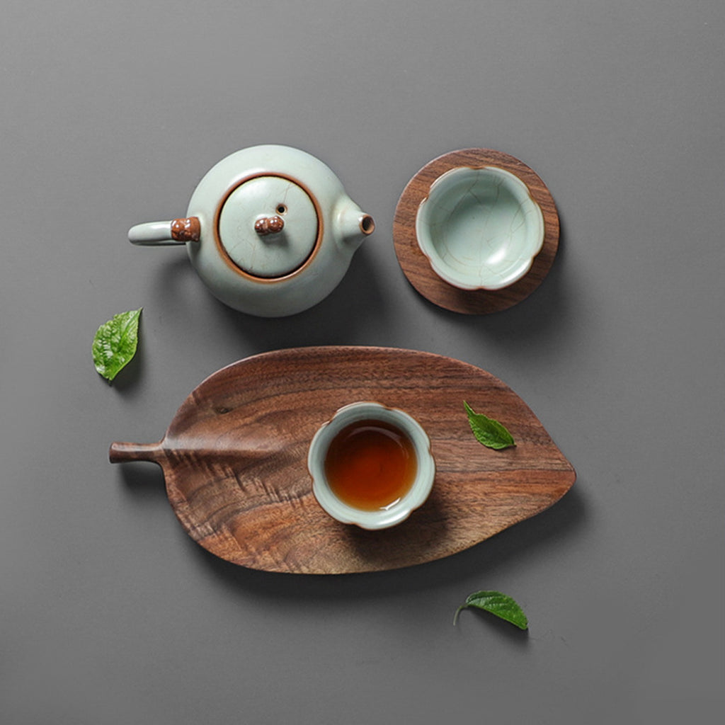 SOGA Set Of 2 Walnut Leaf Shape Wooden Tray Food Charcuterie Serving Board Paddle