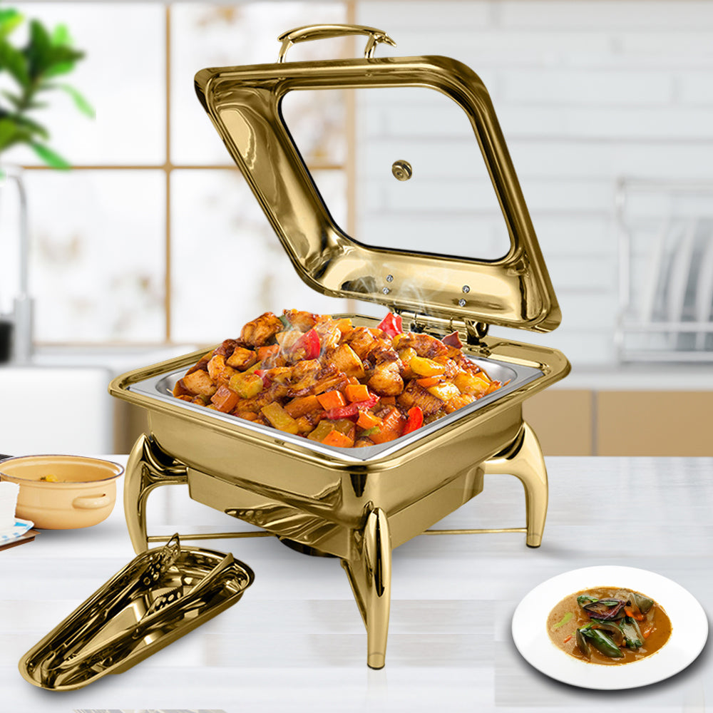 SOGA Gold Plated Stainless Steel Square Chafing Dish Tray Buffet Cater Food Warmer Chafer