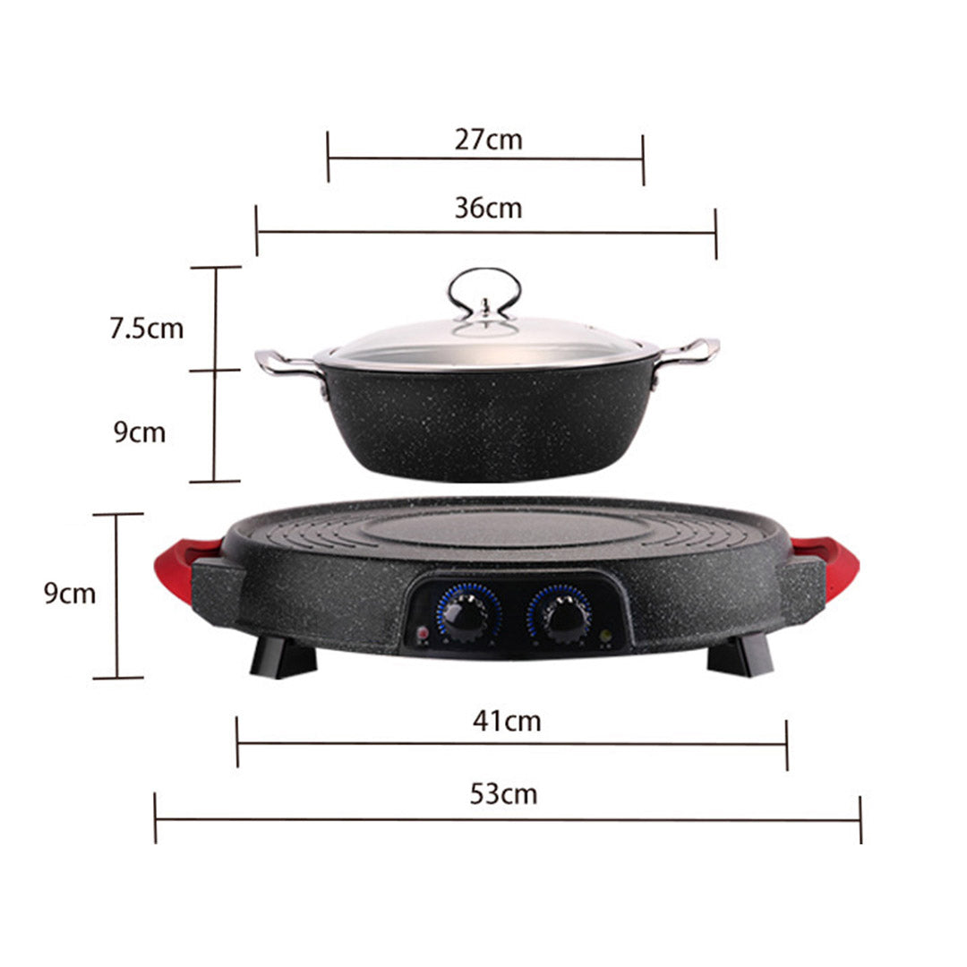 SOGA 2 In 1 Electric Stone Coated Grill Plate Steamboat Two Division Hotpot
