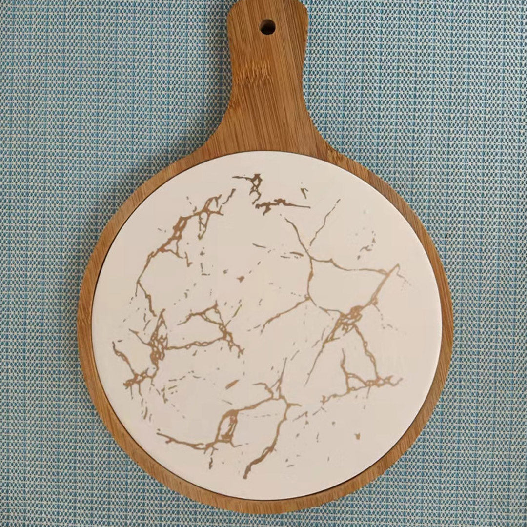 SOGA 30cm White Circle Wooden Serving Tray Slate Steak Serving Platter Chopping Board