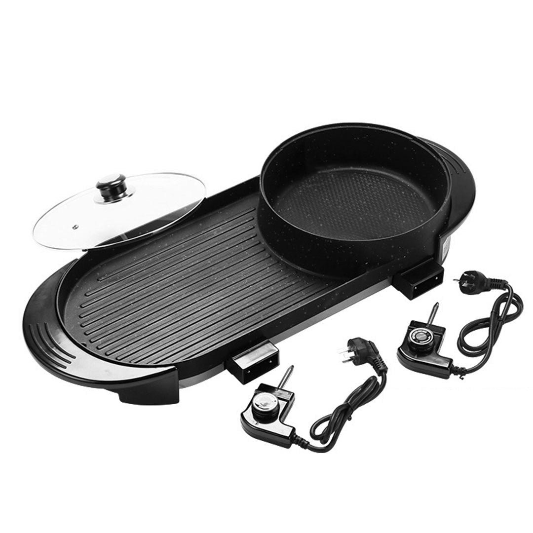 SOGA 2 In 1 Electric Non-Stick BBQ Teppanyaki Grill Plate Steamboat Hotpot 2-8 Person