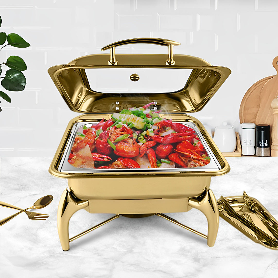 SOGA Gold Plated Stainless Steel Square Chafing Dish Tray Buffet Cater Food Warmer Chafer