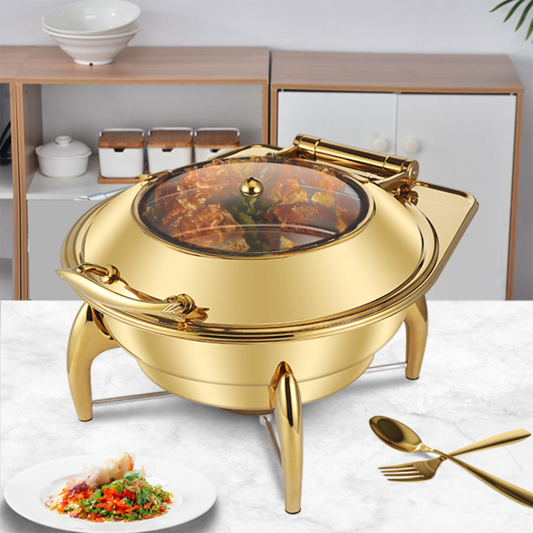 SOGA Gold Plated Stainless Steel Round Chafing Dish Tray Buffet Cater Food Warmer Chafer