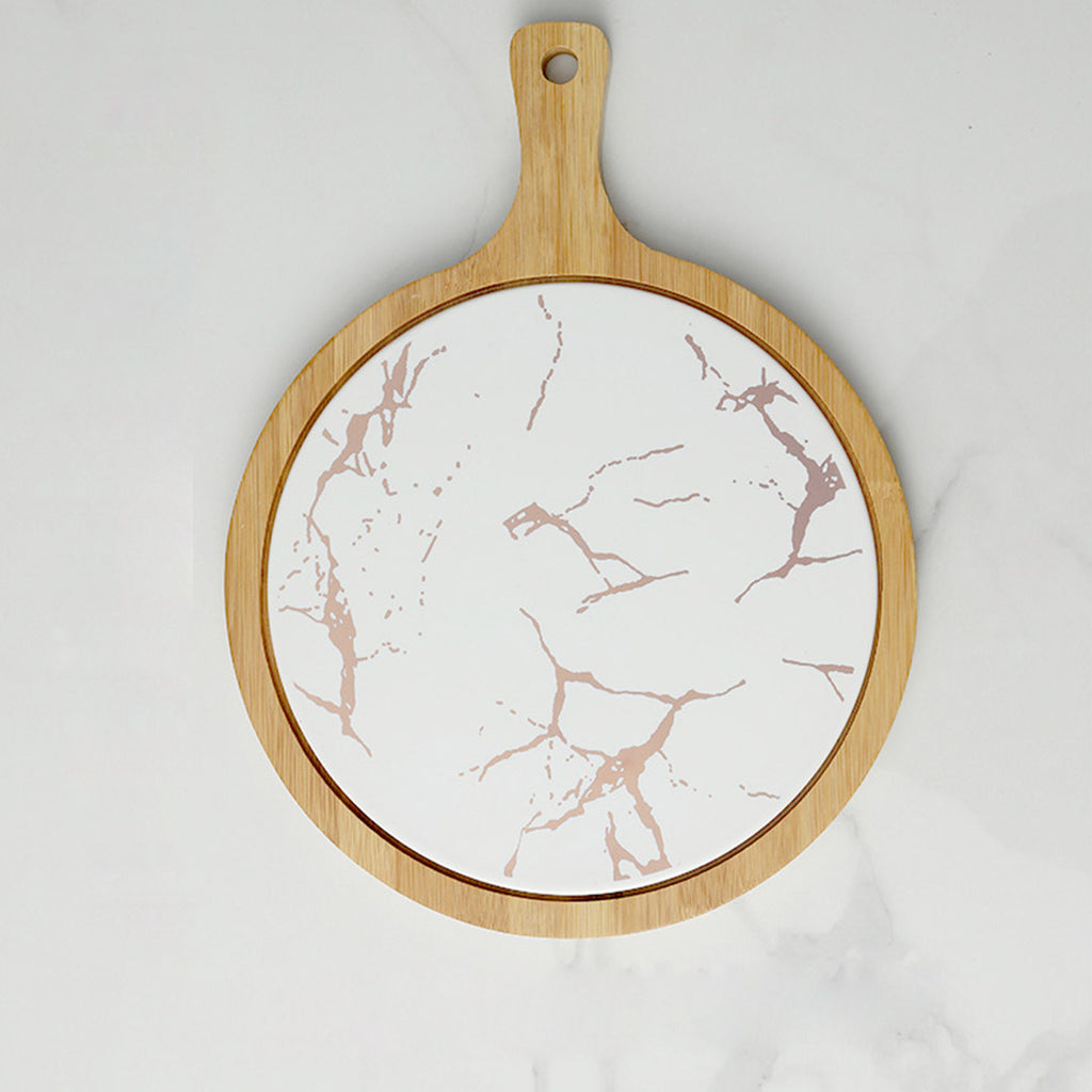 SOGA 30cm White Circle Wooden Serving Tray Slate Steak Serving Platter Chopping Board