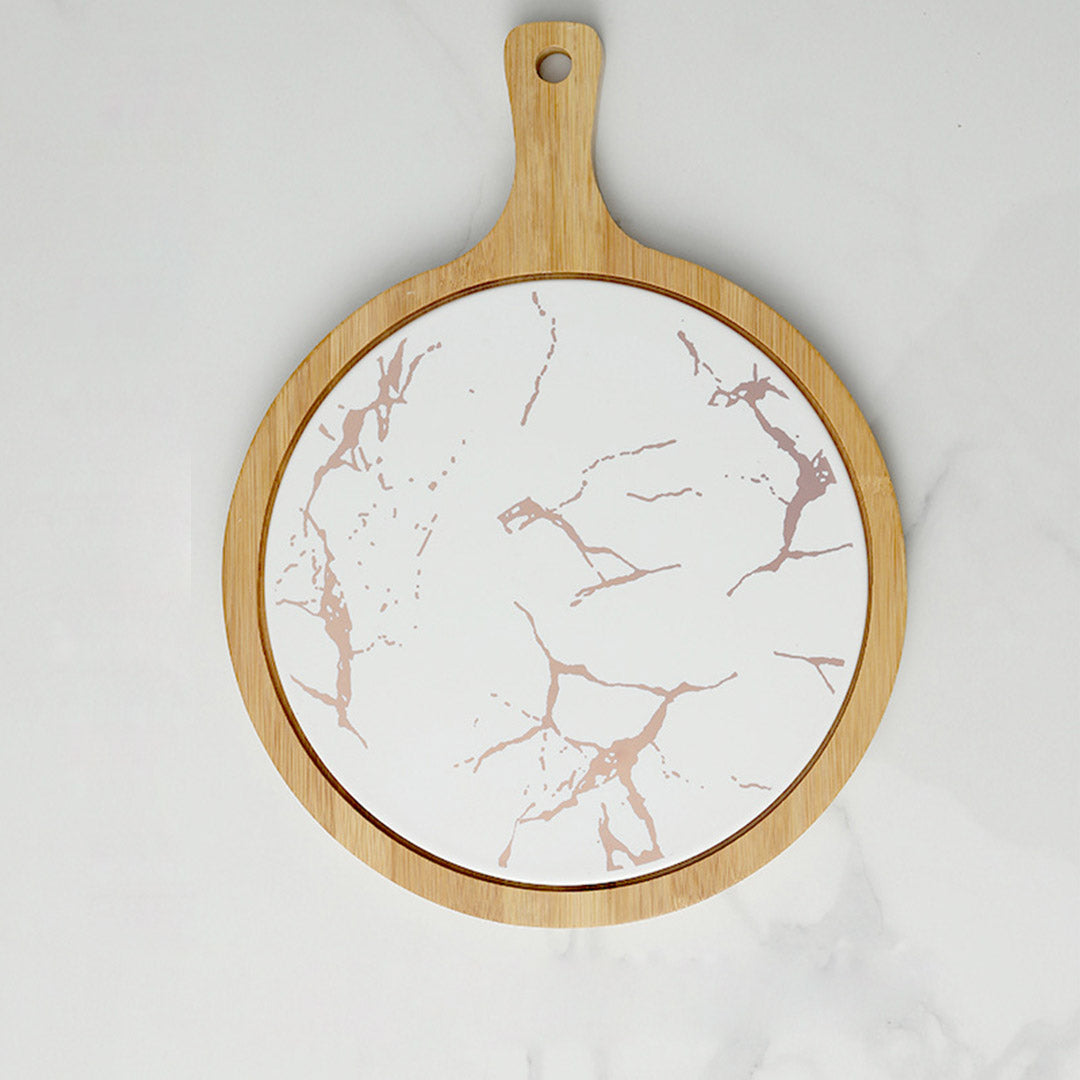 SOGA 30cm White Circle Wooden Serving Tray Slate Steak Serving Platter Chopping Board