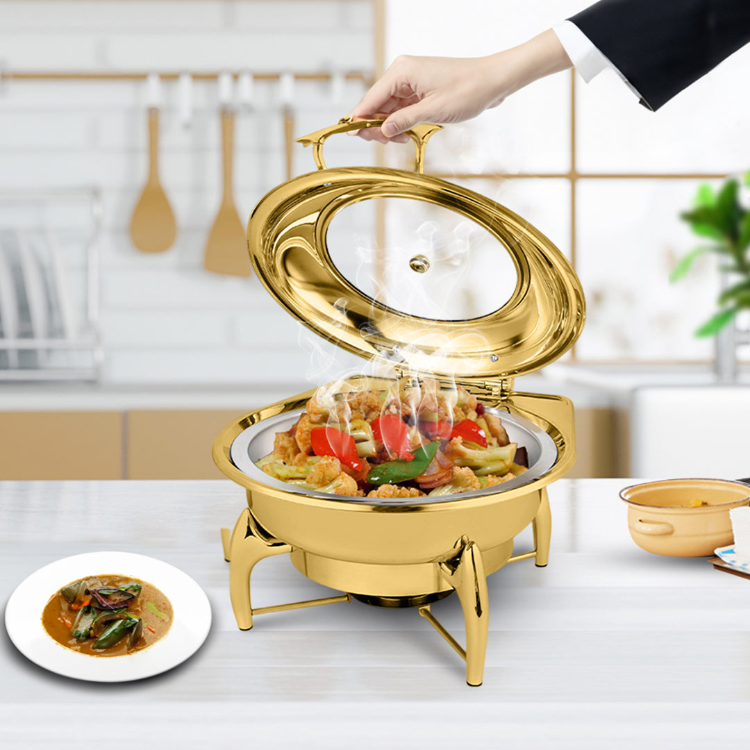 SOGA Gold Plated Stainless Steel Round Chafing Dish Tray Buffet Cater Food Warmer Chafer