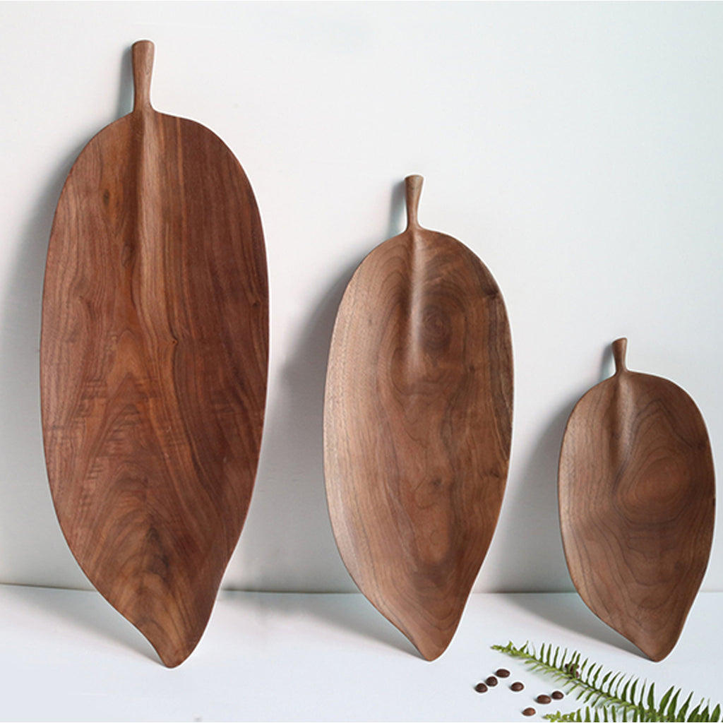 SOGA Set Of 2 Walnut Leaf Shape Wooden Tray Food Charcuterie Serving Board Paddle