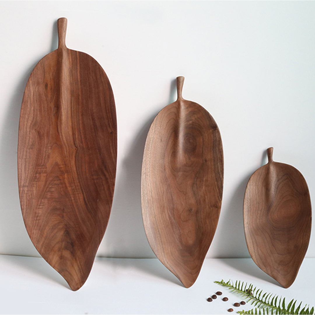 SOGA Set Of 2 Walnut Leaf Shape Wooden Tray Food Charcuterie Serving Board Paddle