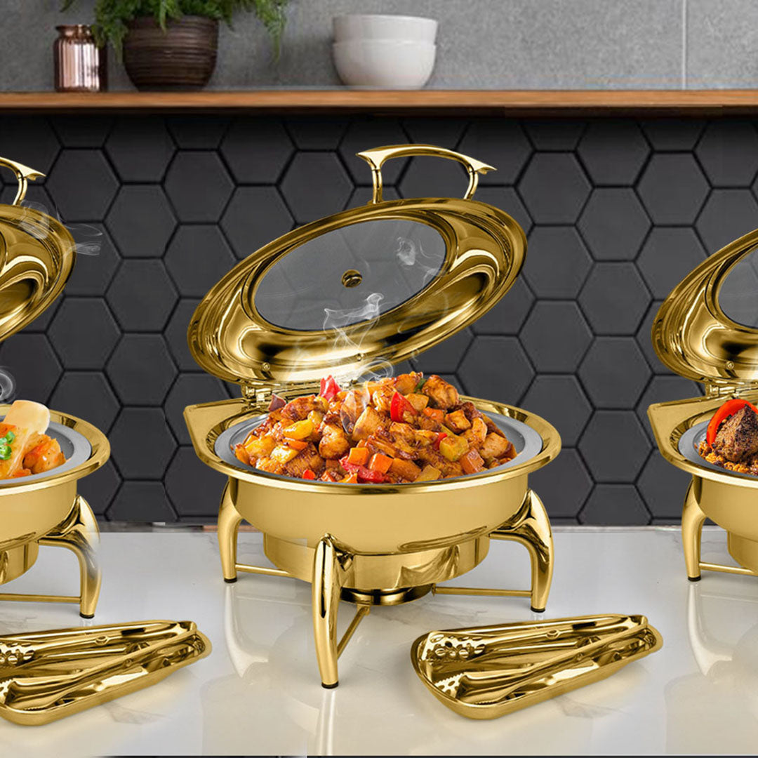 SOGA Gold Plated Stainless Steel Round Chafing Dish Tray Buffet Cater Food Warmer Chafer