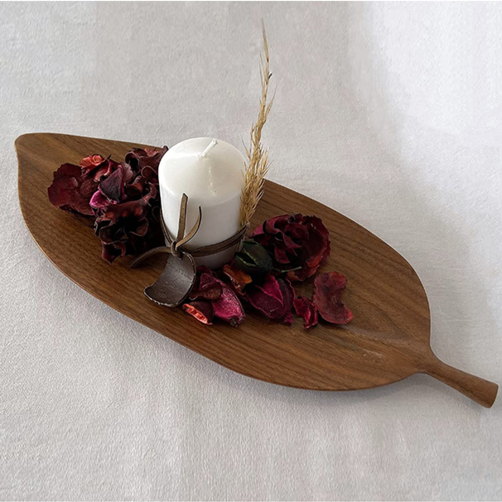 SOGA Set Of 2 Walnut Leaf Shape Wooden Tray Food Charcuterie Serving Board Paddle