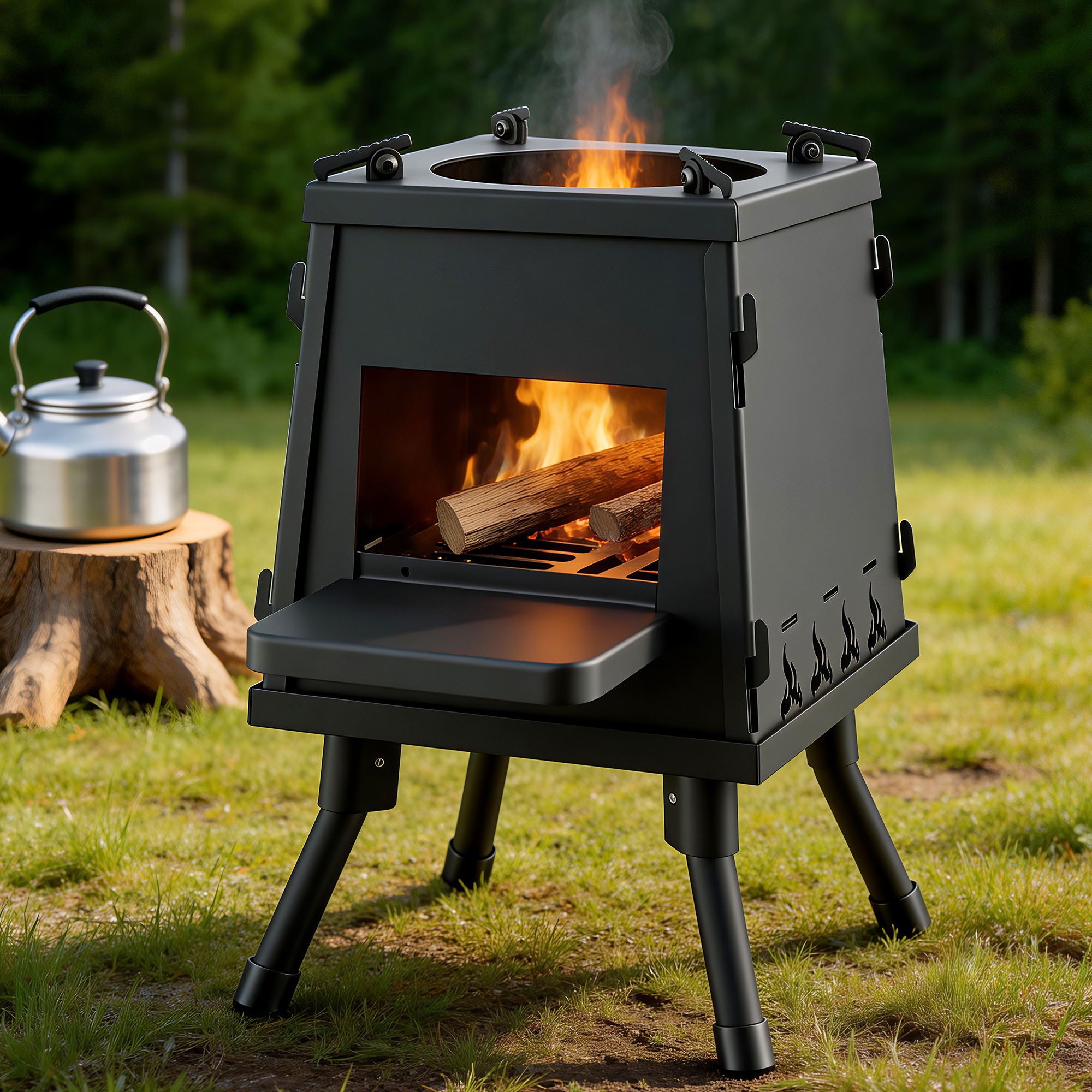 Grillz Fire Pit BBQ Portable Outdoor Fireplace Metal Camping Stove For Boiling Water, BBQ,