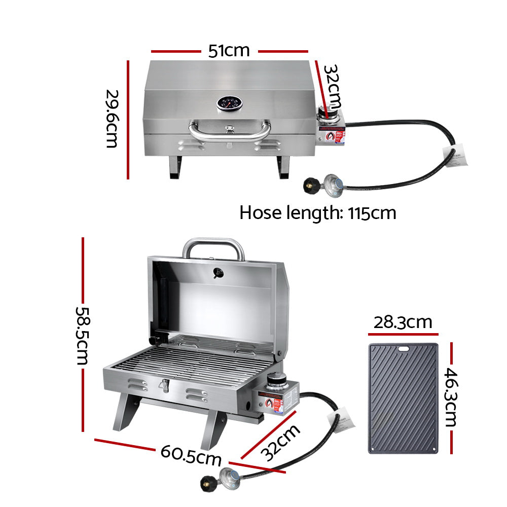 Grillz Portable Gas BBQ Grill With Double Sided Plate