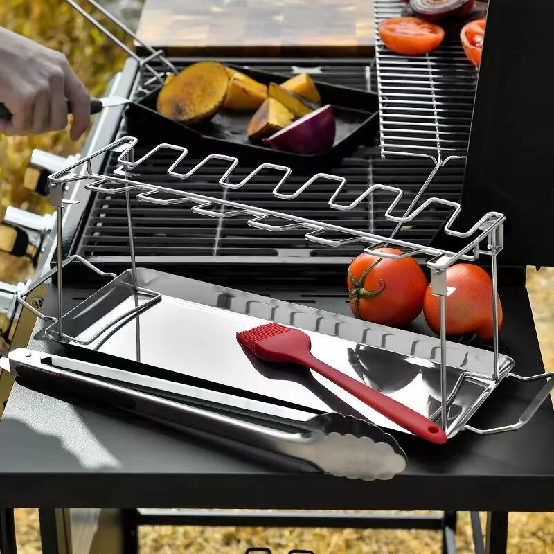 Stainless Steel Chicken Leg And Wing Rack Three-Piece Set: Foldable Standing Grill + Baking